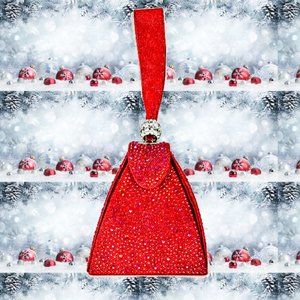 STUNR Red Embellished Trapezoid Wristlet Clutch
